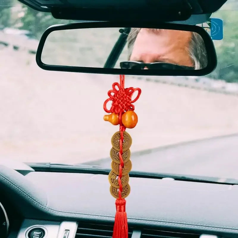 Pendentif Porte-Bonheur - Gourde en Bois avec 5 Pièces de Monnaie des Cinq Empereurs NeoSpiritum