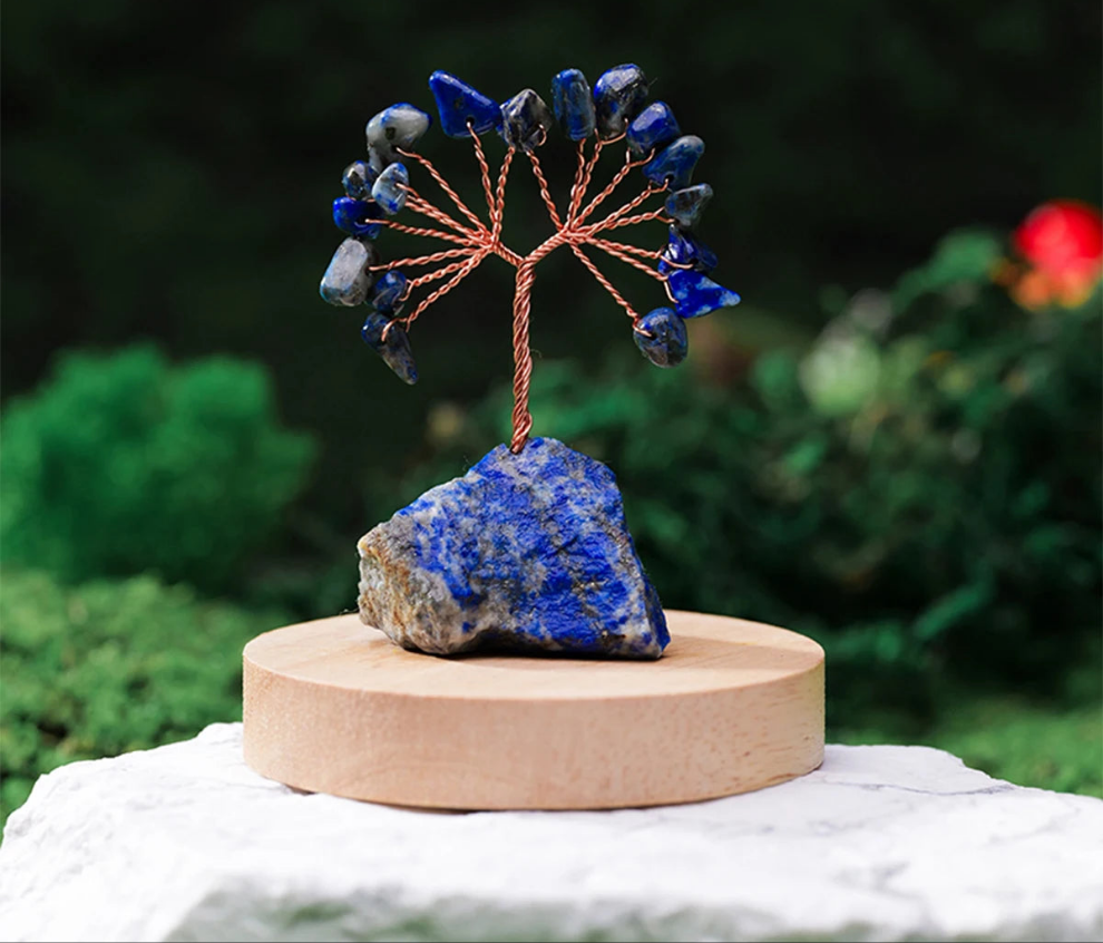 Arbre Porte-Bonheur en Lapis Lazuli Naturel avec Base en Pierre Brute NeoSpiritum