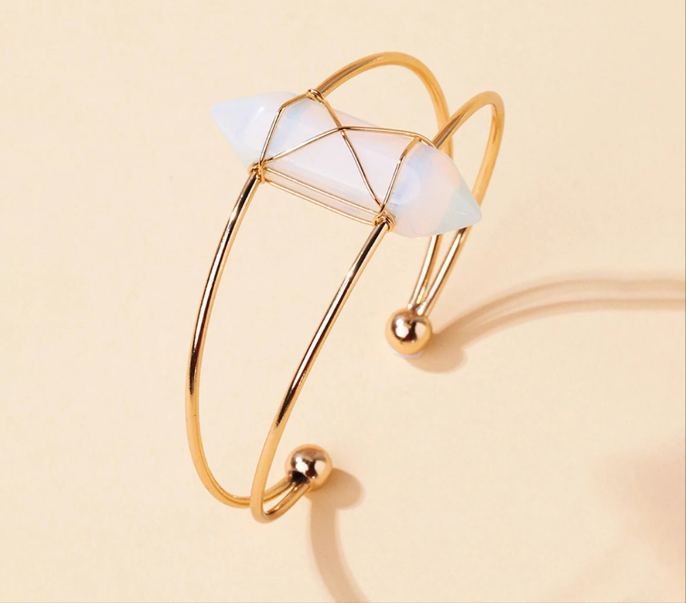 Bracelet Opaline Naturel à Double Pointe Hexagonale – Bijou Énergétique Reiki pour Femme NeoSpiritum