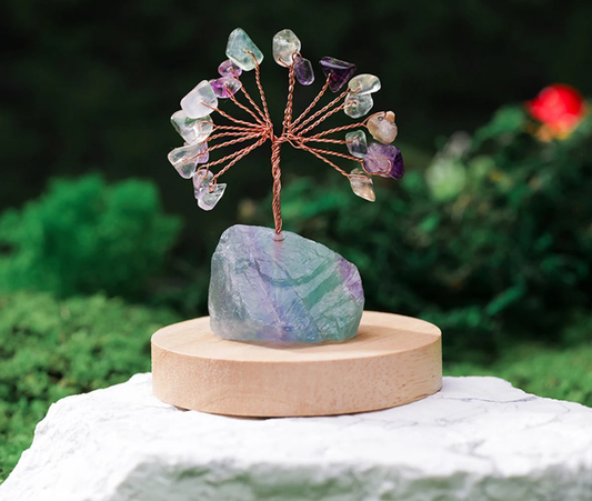 Arbre Porte-Bonheur en Fluorite Naturel avec Base en Pierre Brute NeoSpiritum