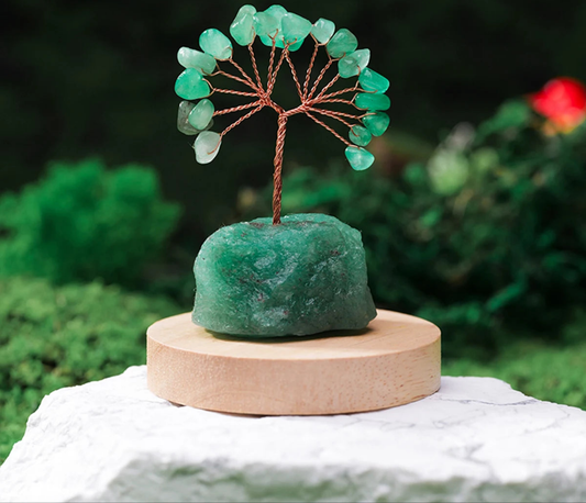 Arbre Porte-Bonheur en Fluorite Verte Naturel avec Base en Pierre Brute NeoSpiritum