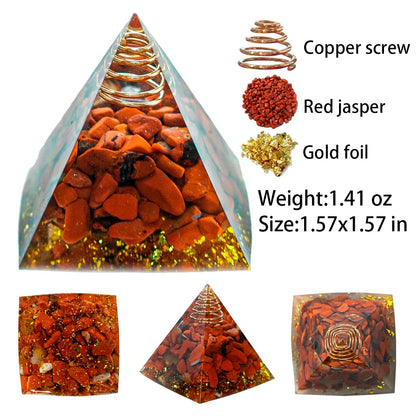 Pyramide Orgonite en Jaspe Rouge avec Feuilles d’Or et Fil de Cuivre NeoSpiritum