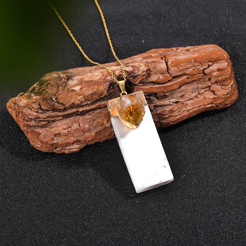 Collier avec Pendentif en Citrine Naturelle et Sélénite NeoSpiritum