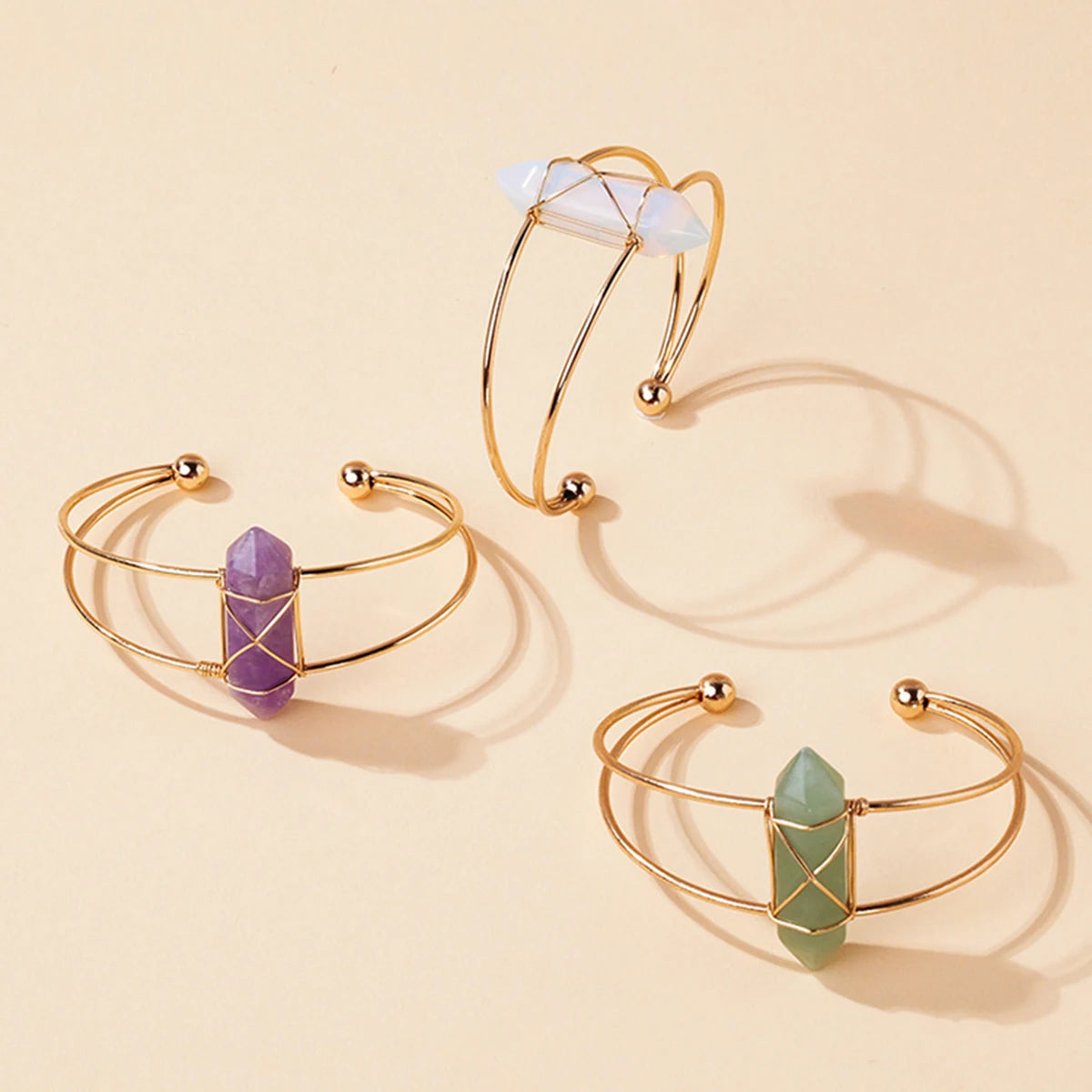 Bracelet Opaline Naturel à Double Pointe Hexagonale – Bijou Énergétique Reiki pour Femme NeoSpiritum