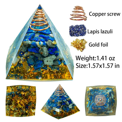 Pyramide Orgonite en Lapis Lazulli avec Feuilles d’Or et Fil de Cuivre NeoSpiritum