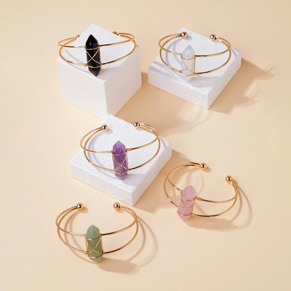 Bracelet Opaline Naturel à Double Pointe Hexagonale – Bijou Énergétique Reiki pour Femme NeoSpiritum