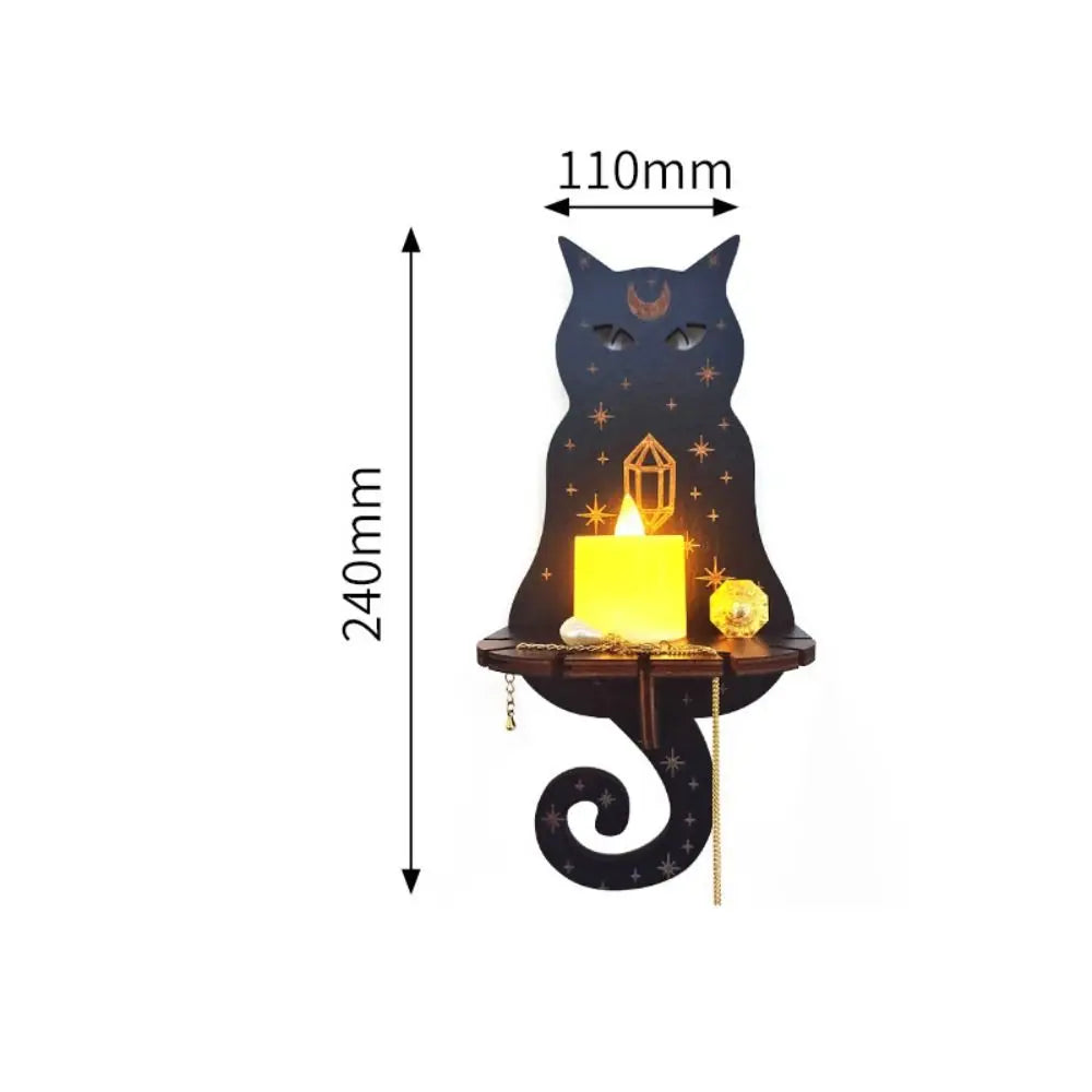 Étagère Murale en Bois pour Cristaux, Pendules et Bougies - Chat NeoSpiritum