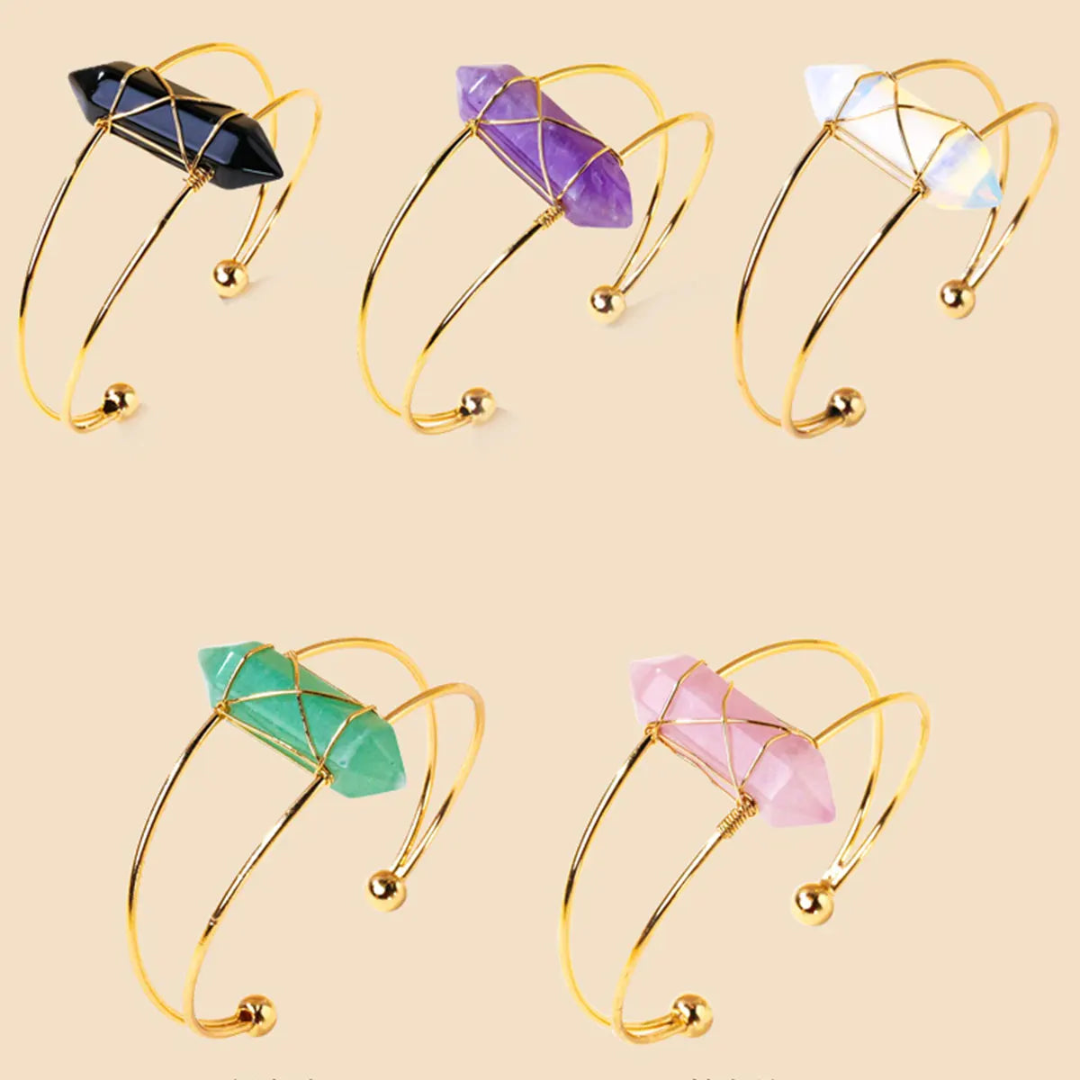 Bracelet Opaline Naturel à Double Pointe Hexagonale – Bijou Énergétique Reiki pour Femme NeoSpiritum