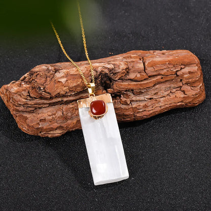 Collier avec Pendentif en Agate Rouge Naturelle et Sélénite NeoSpiritum